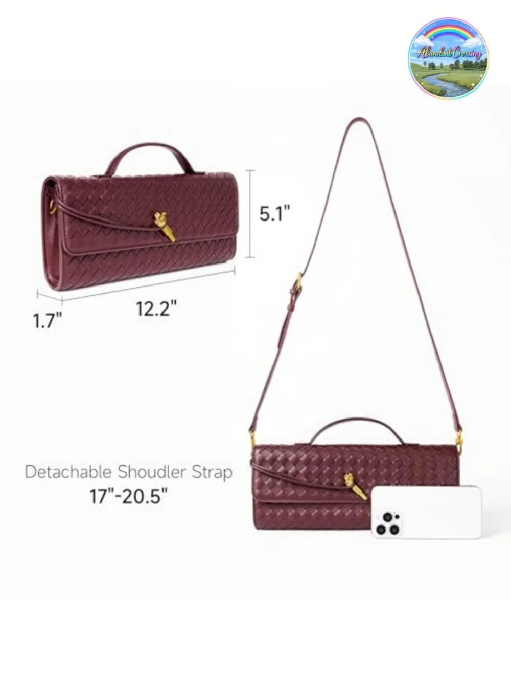 Woven Vegan Leather Evening Clutch Crossbody Bag with Adjustable Strap